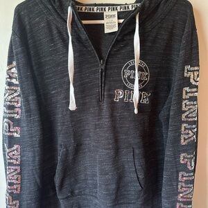 VS Pink Marled Black Sequin Bling Quarter Zip L